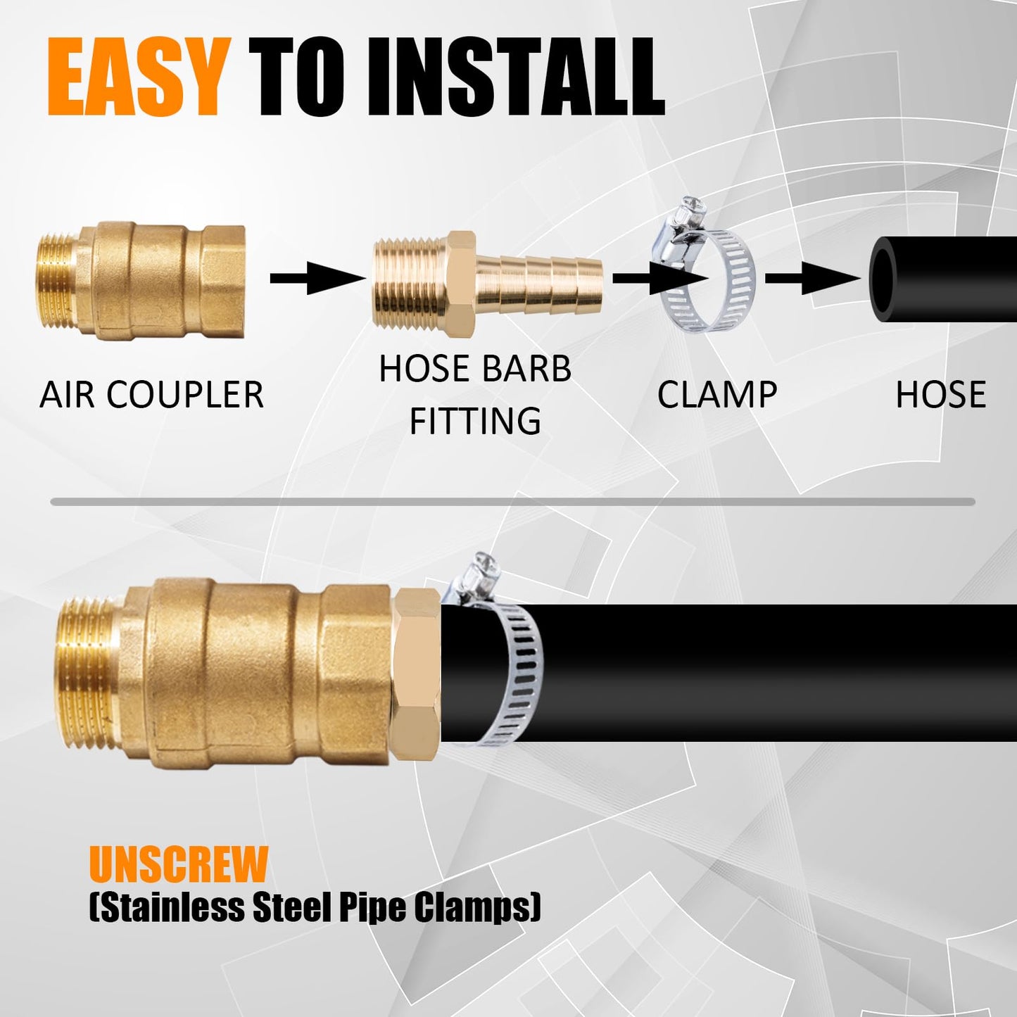 136Pcs Brass Hose Barb Fittings Assortment Kit Barb Splice/Female Adapter/Coupler/Tee/Male Elbow NPT Thread 1/8" 3/16" 1/4" 5/16" 3/8" 1/2" Air Hose Fittings with Pipe Clamps for Water/Air/Fuel