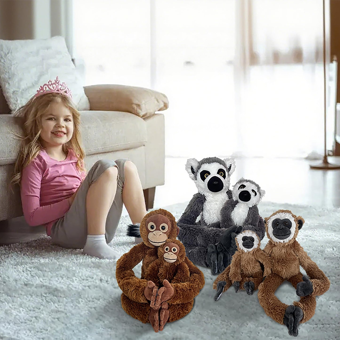 Hideekoog 2pcs Monkey Mother with Baby Hangs Plush Toys, Hooks and Stuffed Animals with Rings for Adults Favors, Gifts for Boys and Girls（Brown）