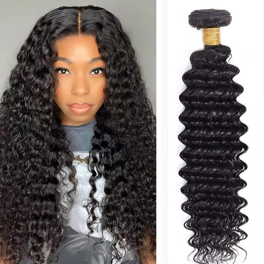 Deep Wave Bundles Human Hair 1 Bundle 24 Inch Water Wave Bundles 12A Brazilian 100% Unprocessed Virgin Human Hair Wet and Wavy Bundle Double Weft Deep Curly Weave Natural Black