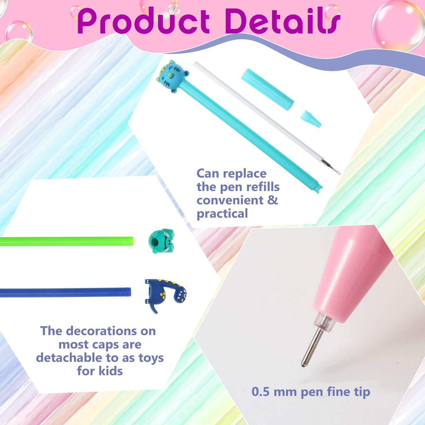 Zhehao 300 Pcs Novelty Pens Bulk Kids Cute Cartoon Fun Pens 0.5 mm Black Gel Ink Assorted Animal Styles Kawaii Decorative Writing for School Office Home Teacher Student Kids Gifts Supplies