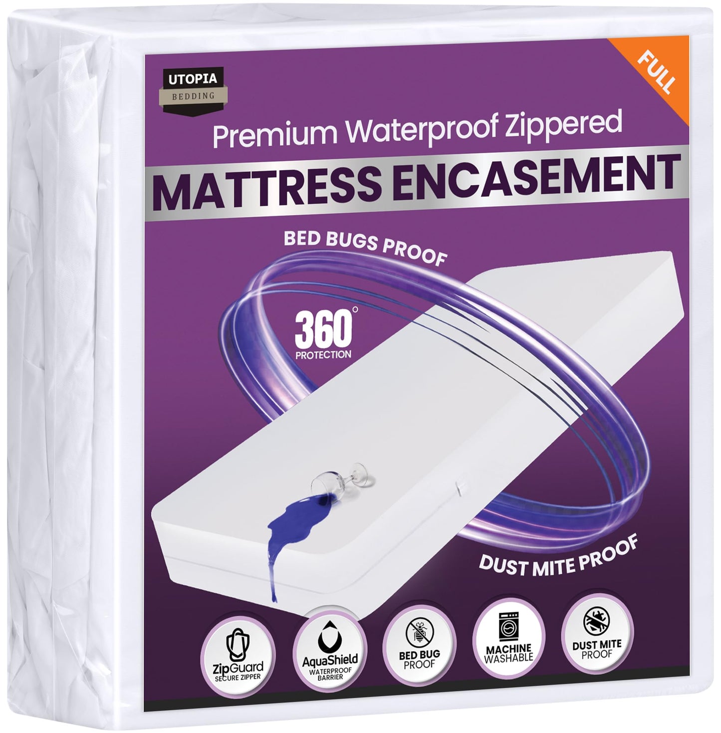 Utopia Bedding Premium Waterproof Bed Bug Mattress Cover (Pack of 2), Full Zippered Mattress Protector, 12 Inches Deep, Dust Mite Proof 6-Sided Mattress Encasement for Bed