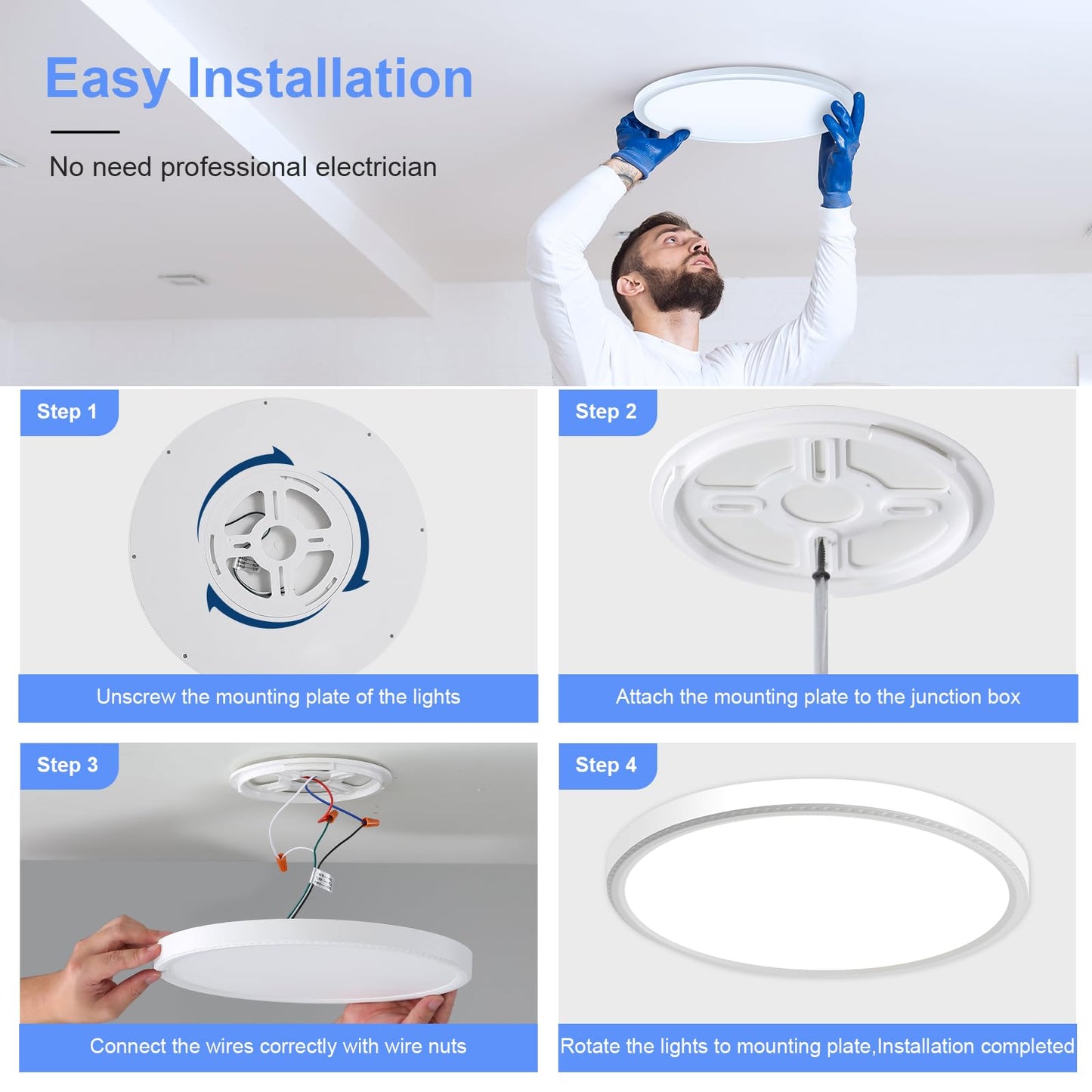 hunhun 16 Inch Dimmable LED Flush Mount Ceiling Light 4800LM Round Light Fixture 5 Color Temperature Selectable Super Slim Large Flat Ceiling Lamp for Living Dining Room White