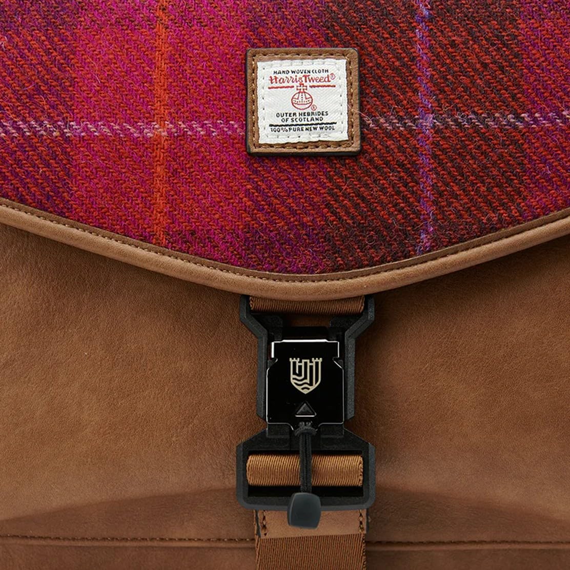 Islander The Laptop Bag - Made of Microfibre Leather & Harris Tweed (Fuchsia Tartan)