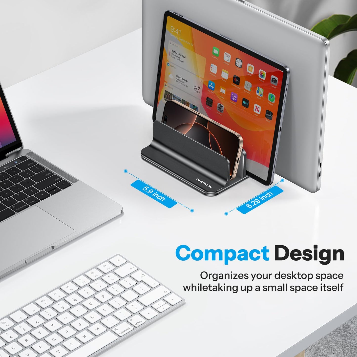 OMOTON Vertical Laptop Stand [Updated 3-Slots Version], Desktop Aluminum Mac Book Stand with Adjustable Dock Size, Fits All Mac Book, Surface, Chrome Book and Gaming Laptops (Up to 17.3 inch), Black
