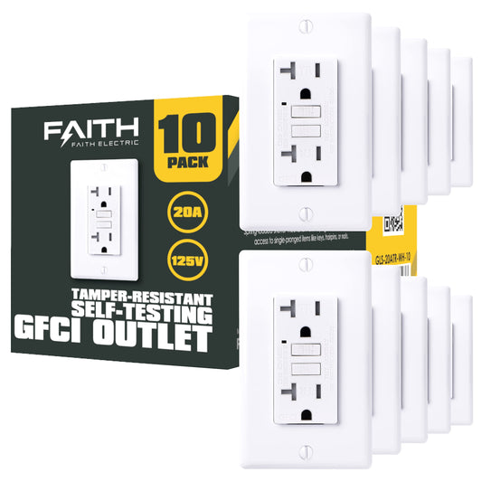20A GFCI Outlet, ETL Listed, Tamper-Resistant GFI Duplex Receptacle with LED Indicator, Self-Test Ground Fault Circuit Interrupter with Wall Plate, White, 10 Piece