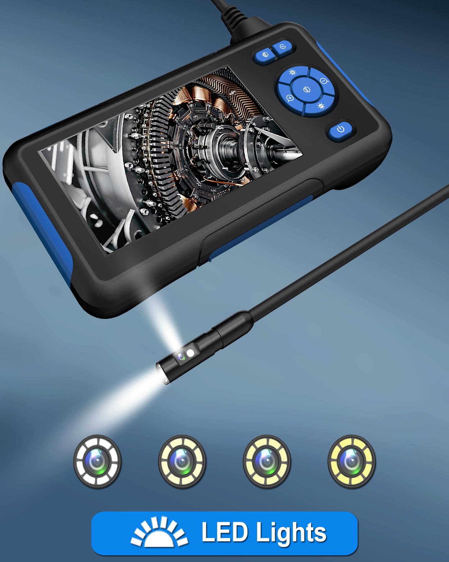 Industrial Endoscope Borescope Inspection Camera with Light, Dual Lens Snake Drain Bore Scople Digital Cameras 1080P, 4.3 Inch LCD Screen, 16.5FT Semi-Rigid Cable