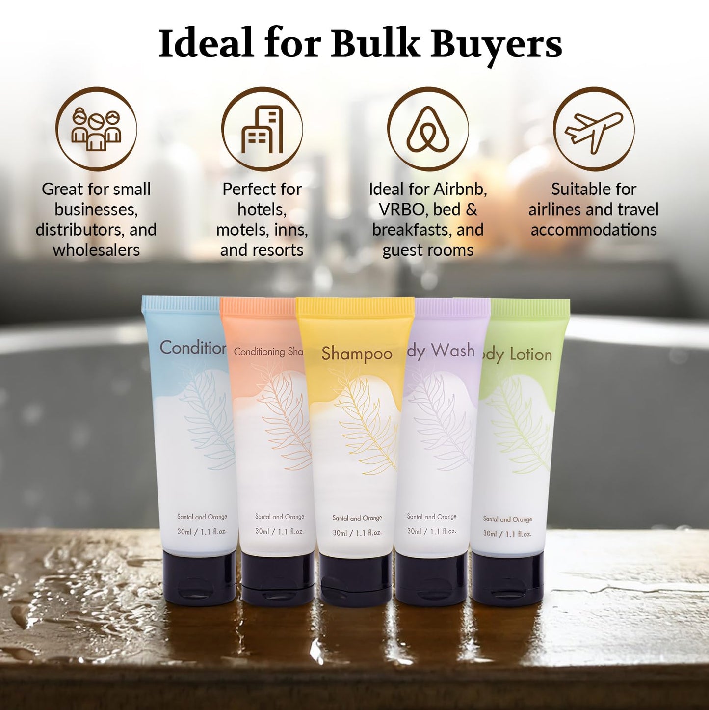 NISGUR Leak-Proof Travel Size Body Wash 1 Oz Each Pack of 200 Bulk Pack Hotel Body Wash Santal and Orange Scent Amenities and Toiletries for Hospitality