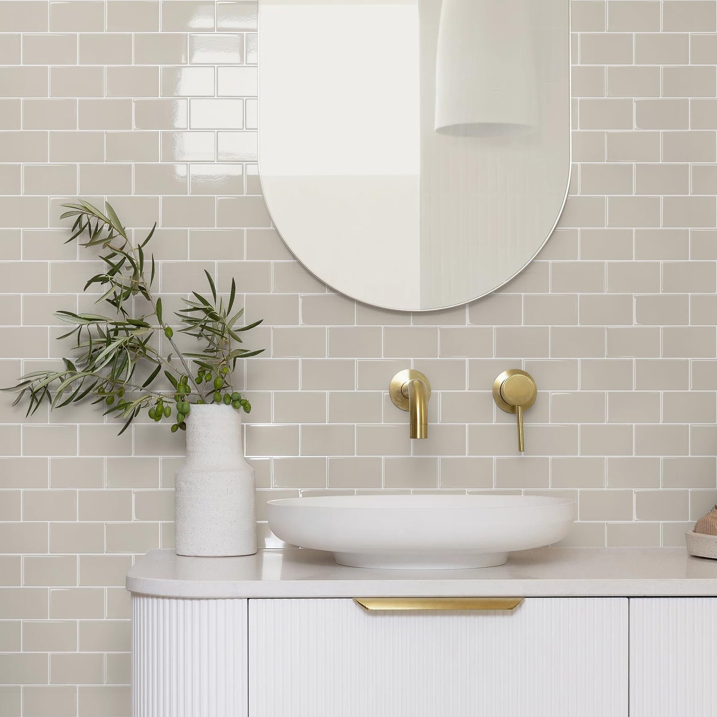 STICKGOO Subway Tile Peel and Stick Backsplash, Thicker Design 12" x 12" Stick on Backsplash Tiles for Kitchen, Bathroom, Wall Tile (10 Sheets, Light Gray Beige)