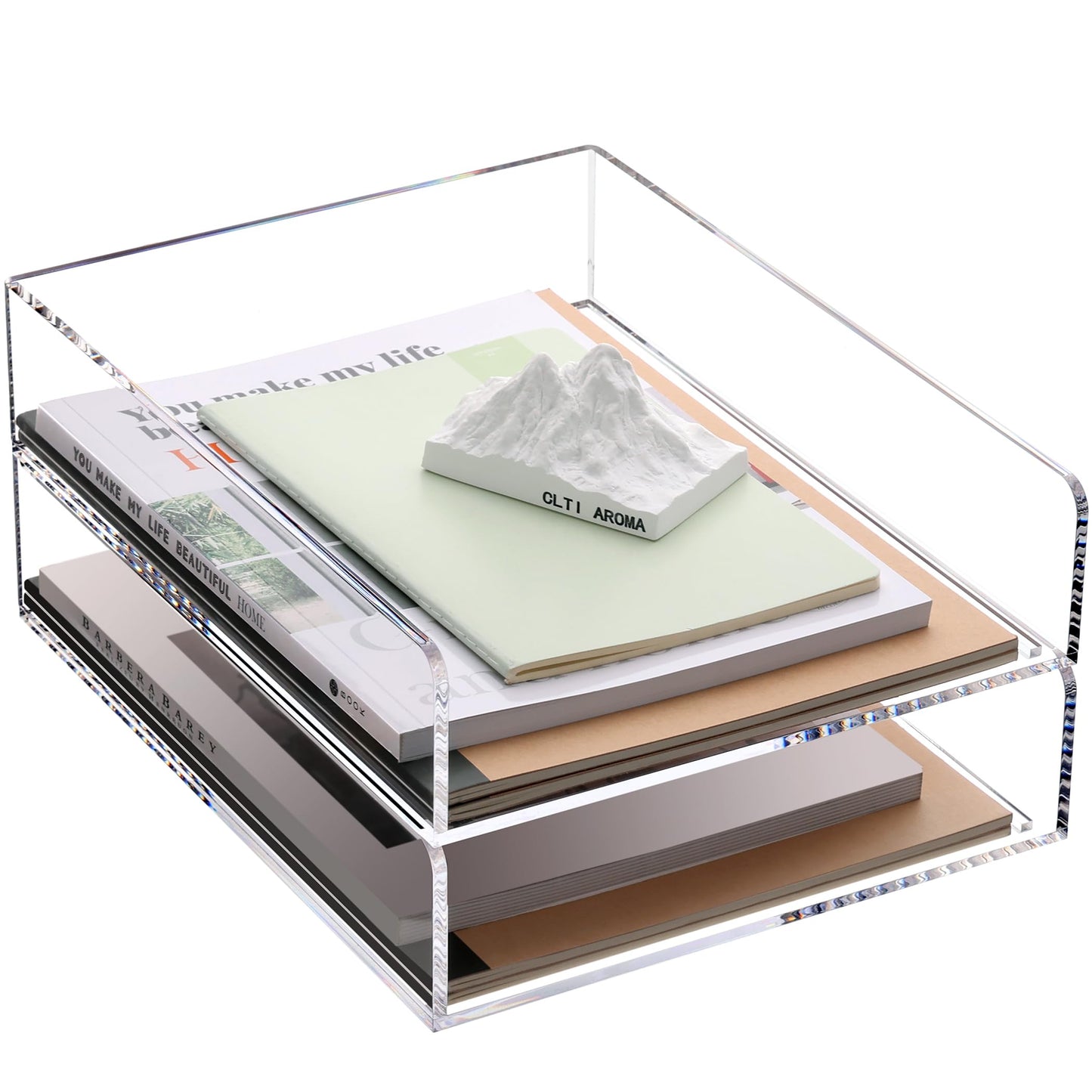 HeZone Paper Organizer Letter Tray, Clear Acrylic Paper Tray, School Teacher Office Supplies Organization, Stackable Desk File Organizer, Classroom Decor and Accessories-2 Pack…