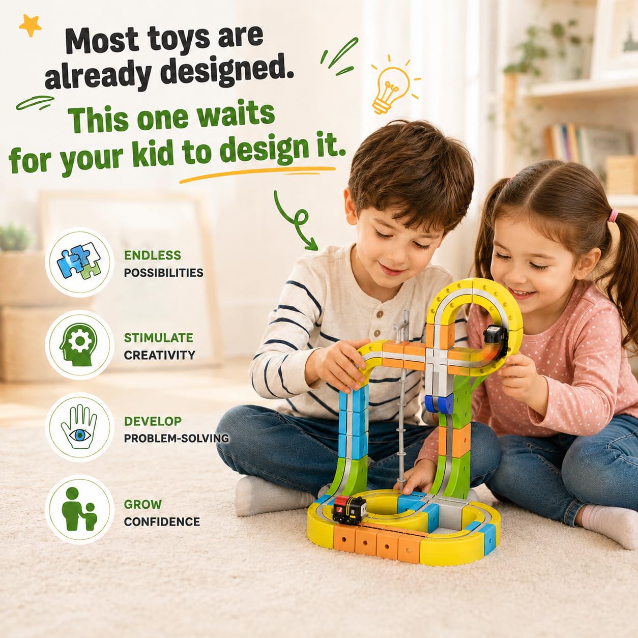 Electric 3D Magnetic Train Set with Flexible Gravity-Defying Track