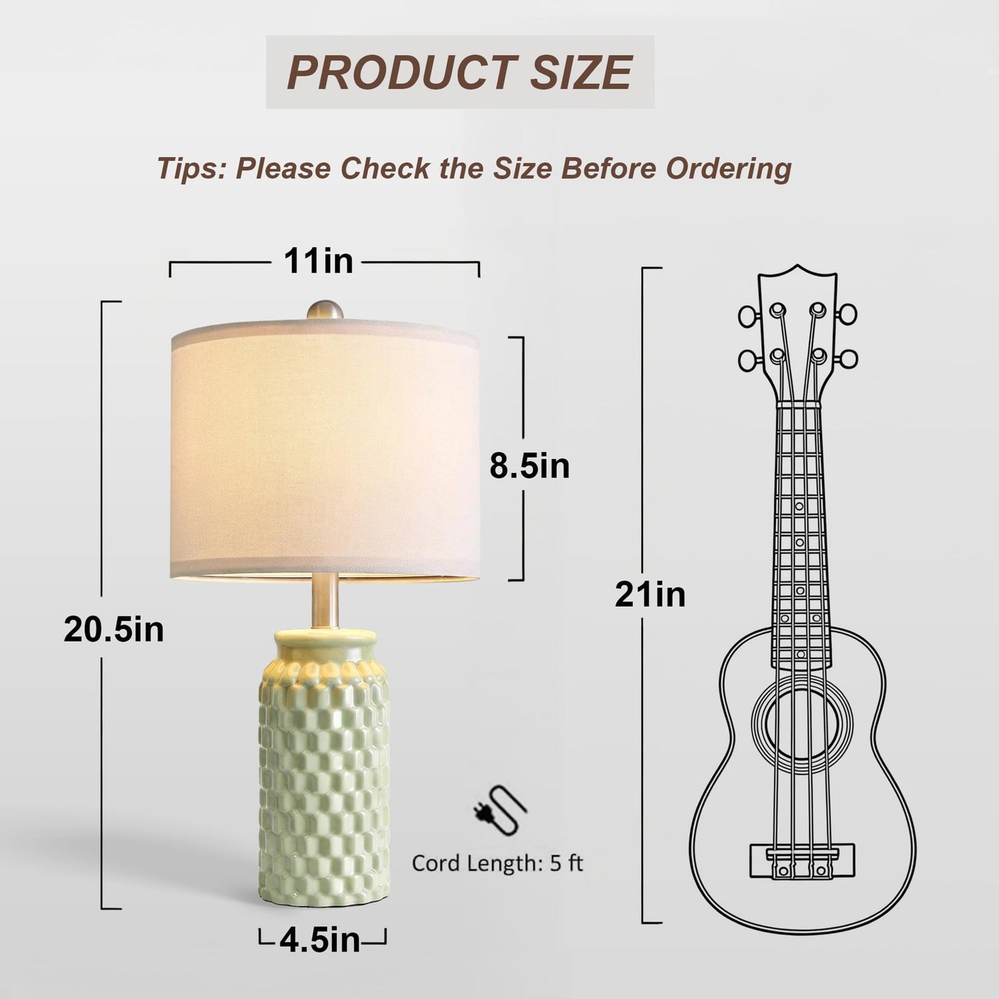 Vortether 20.5" Small Bedside Lamps Set of 2 with 5FT Cord, Green Ceramic Modern Farmhouse Table Lamps for Nightstand, Living Room, Bedroom, 3D Honeycomb Stylish End Table Lamps(Bulb Not Included)