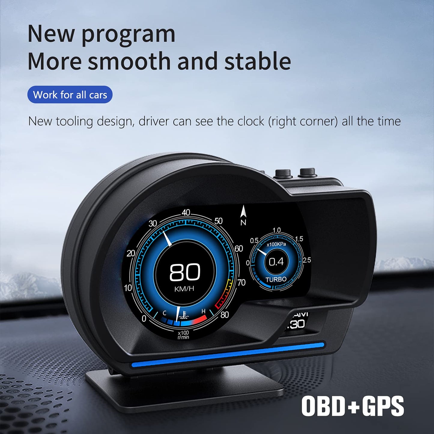 KGDHjuei Car HUD Head Up Display P6, OBD+GPS Smart Gauge, Works Great for Most Cars (Black)
