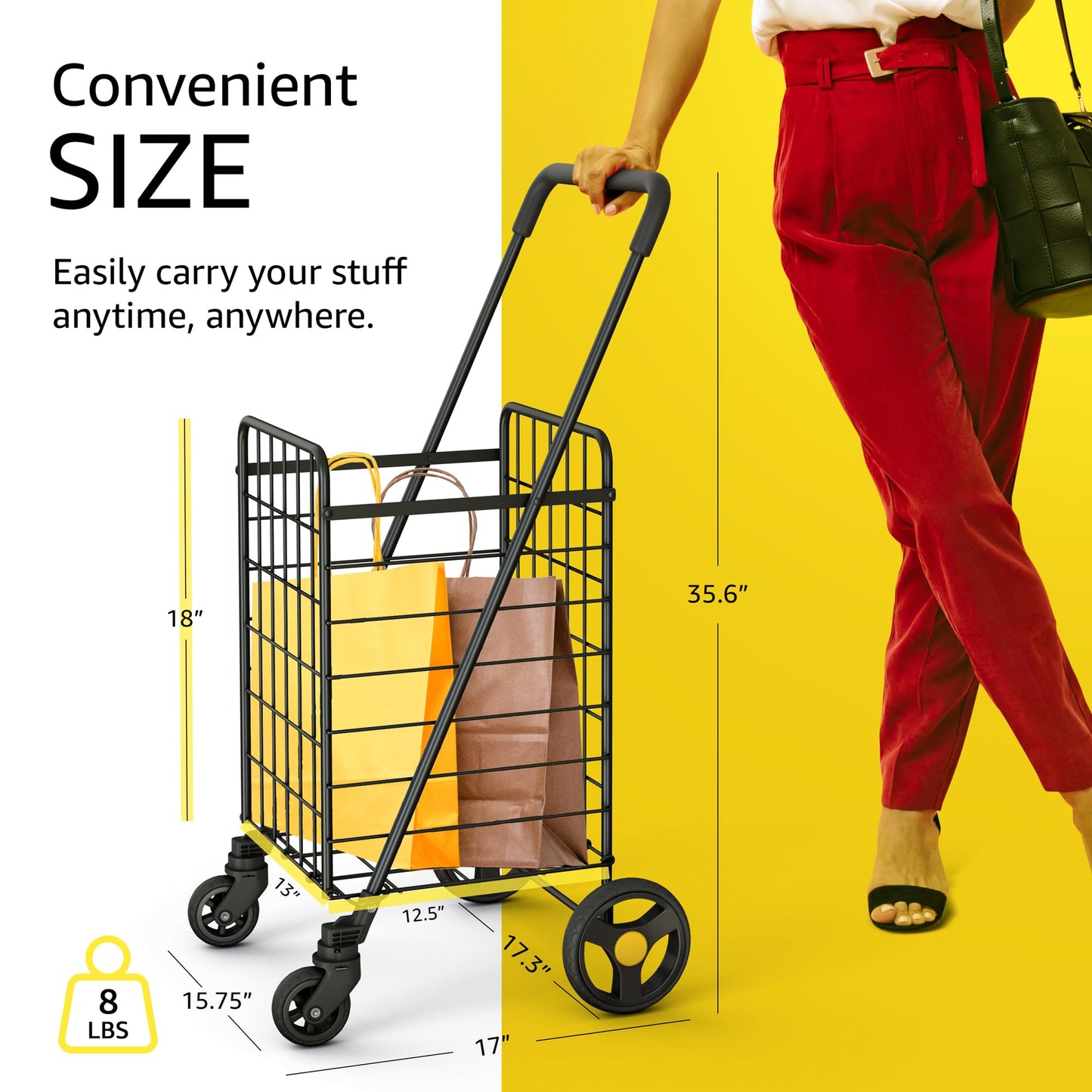 Our Modern Space Shopping Cart & 360° Swivel Wheels | Foldable Collapsible & Lightweight | Perfect for Groceries Laundry Utility Cart - Black