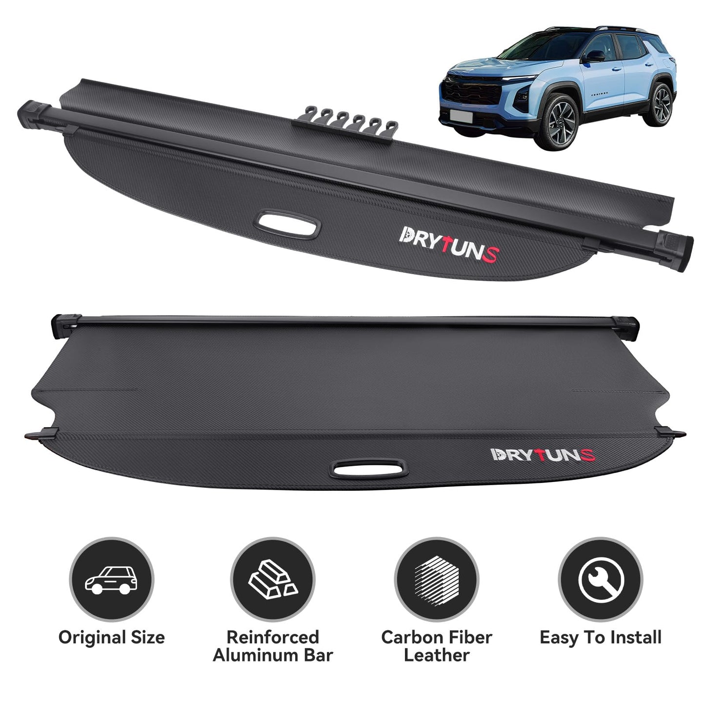 Drytuns Cargo Cover Retractable Trunk Cover Privacy Shade for 2018-2023 2024 Chevy Chevrolet Equinox GMC Terrain, Not for EV Model
