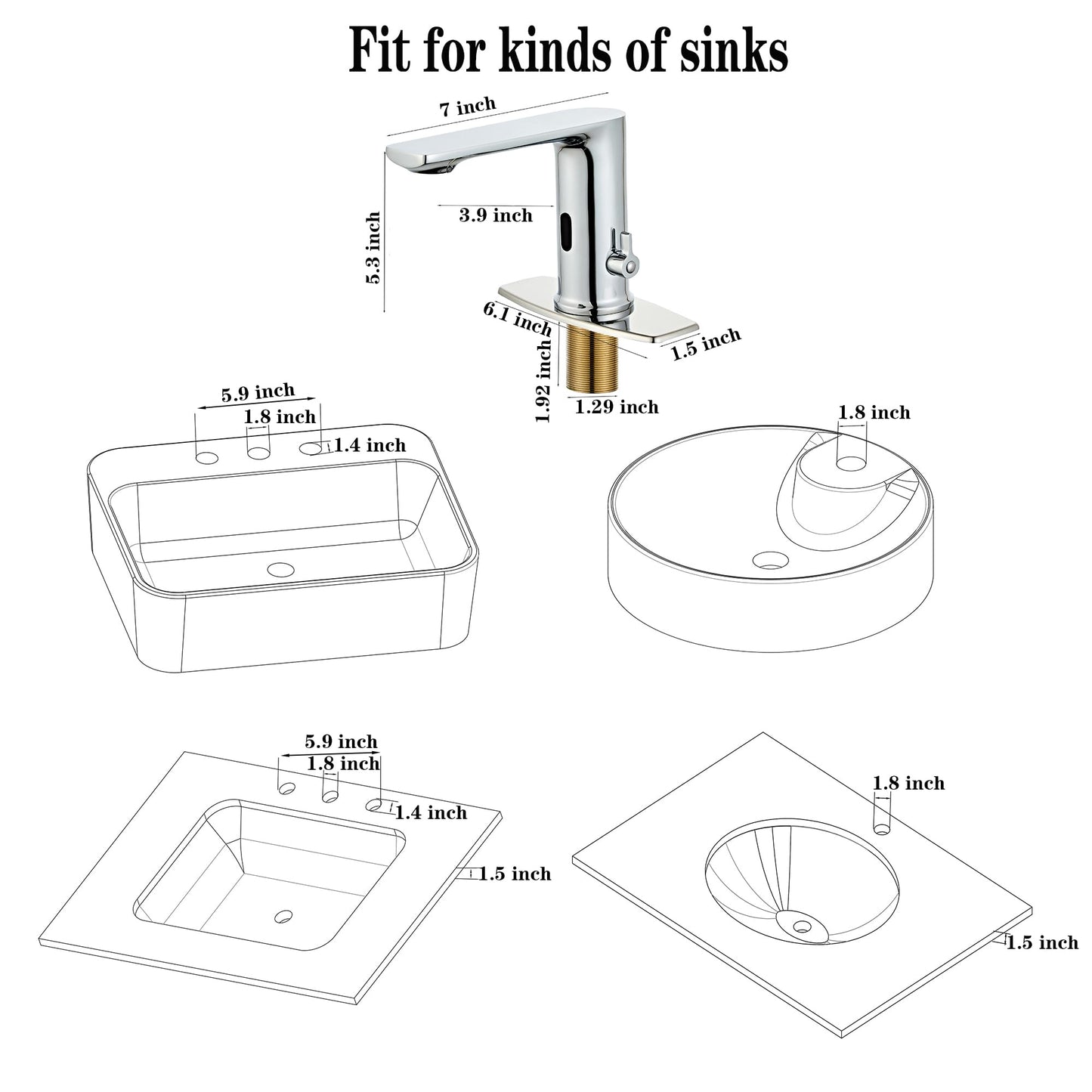 Halo Sanitary Touchless Bathroom Faucet Automatic Motion Sensor GrifoCEC Watersense DOE with Hole Cover Deck Plate Hand Free Robinet Polish