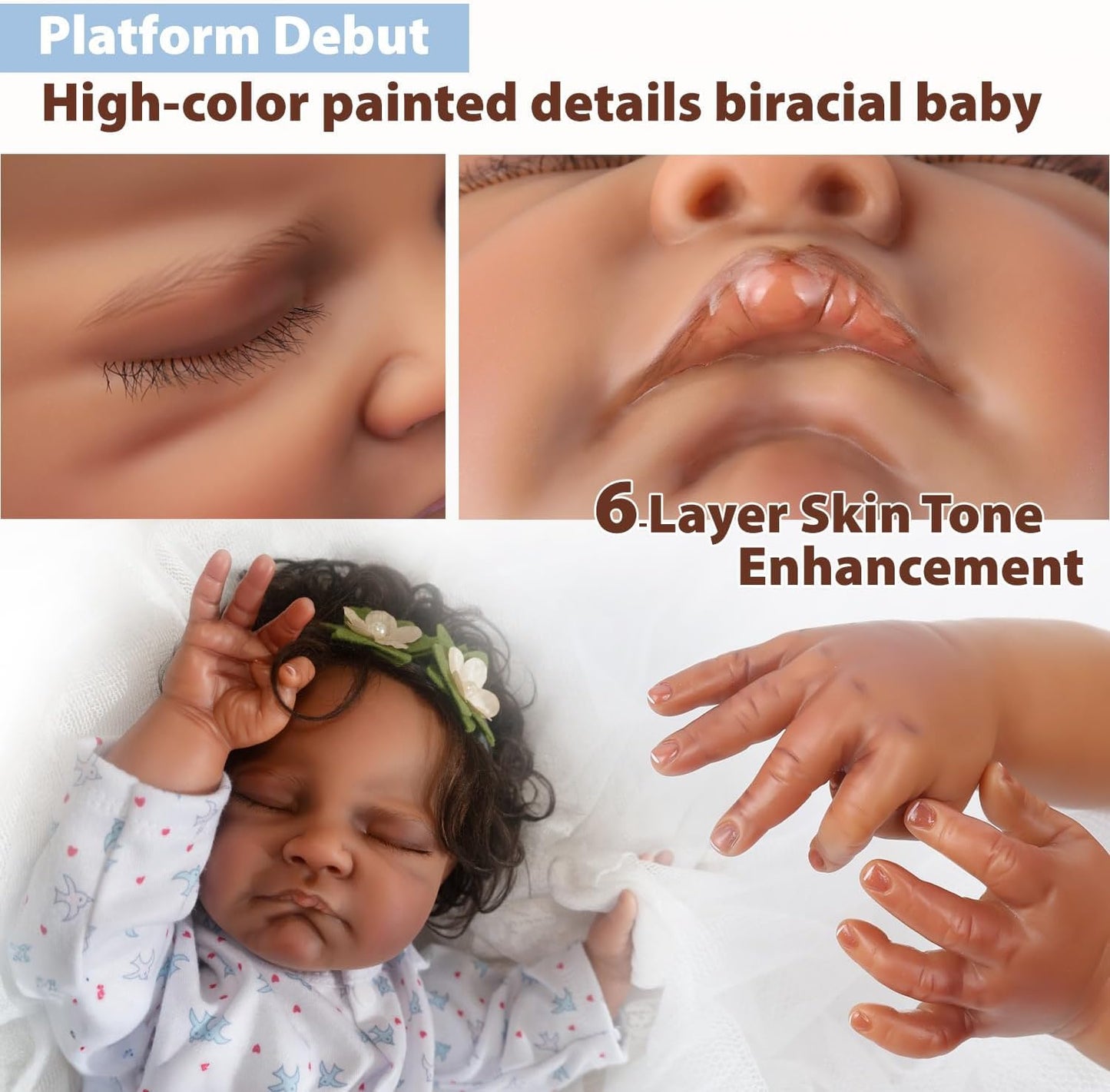 WOOROY Realistic Reborn Baby Dolls Black - 20-Inch African American Sleeping Newborn Dolls with Weighted Cloth Body and Soft Hand-Rooted Curly Hair with Accessories Gift Set for Kids Age 3+
