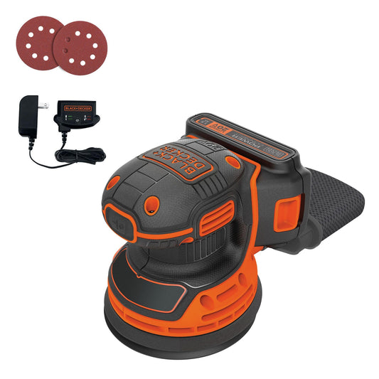 BLACK+DECKER 20V MAX Orbital Sander, Cordless, 12,000 OPM, 2 Sandpaper Sheets, Battery and Charger Included (BDCRO20C)