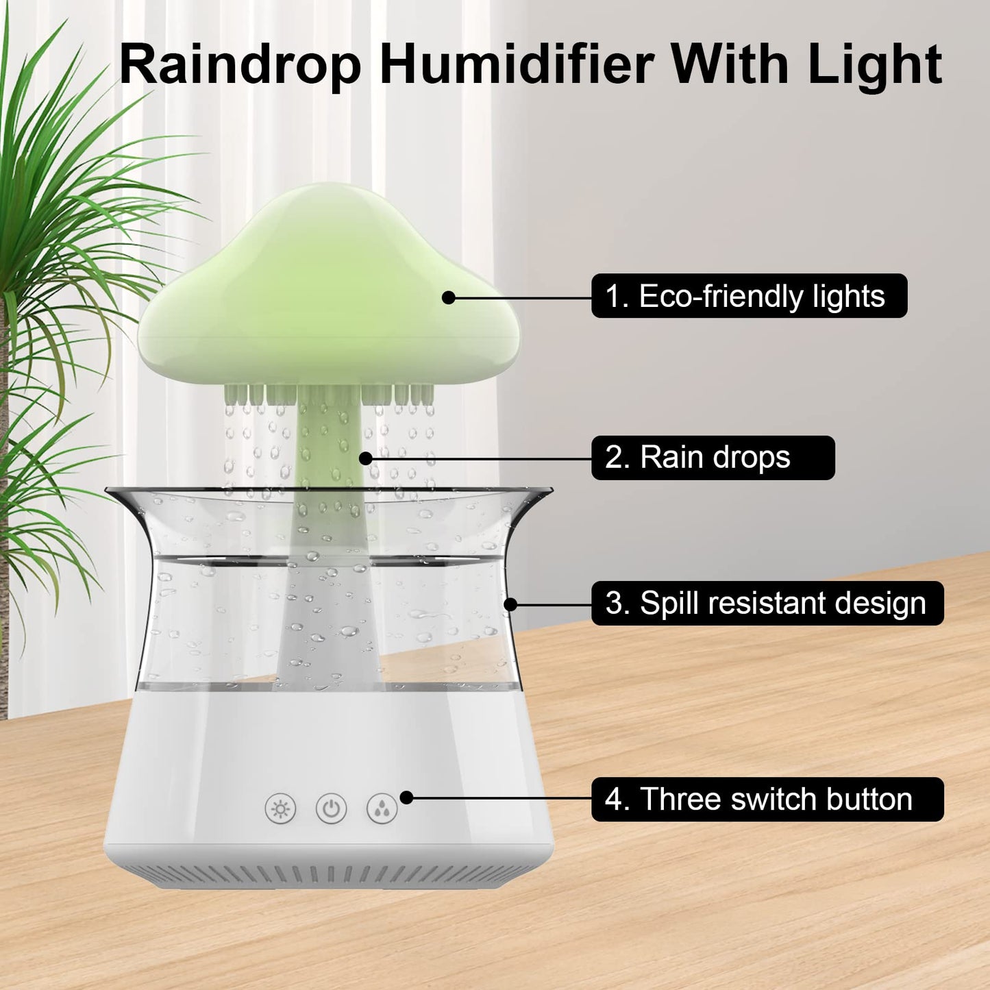Cloud Rain Humidifier for bedroom with Soothing Rain Sounds - Bedroom Sleep Aid, Waterfall Night Light, Mushroom Design Air Moisturizer for bedroom and living room (White)