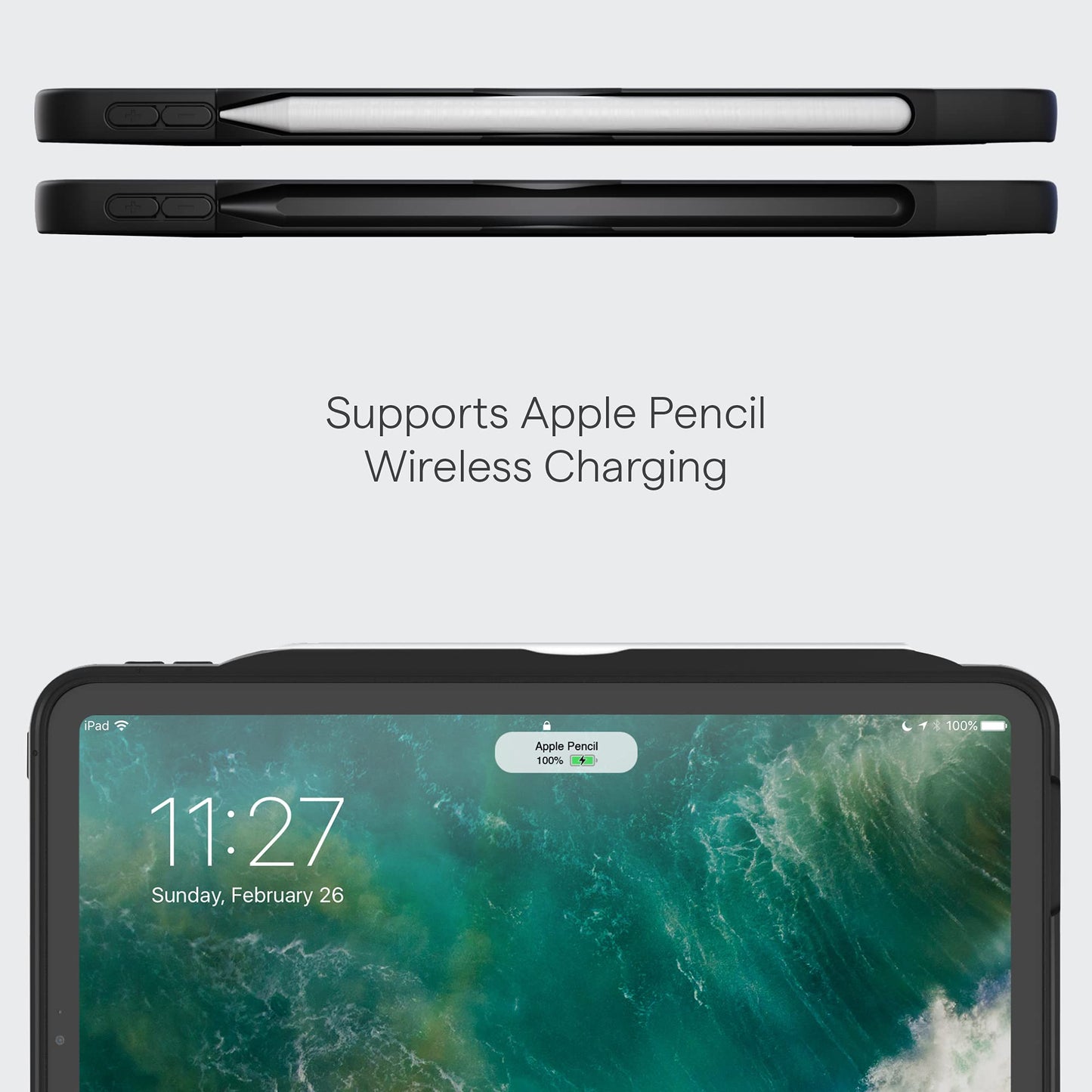 ZUGU Case for iPad Pro 12.9 Case 5th / 6th Generation Case 2021/2022 | Slim Protective Case with Wireless Apple Pencil Charging | Magnetic Stand & Sleep/Wake Magnetic Cover | Stealth Black