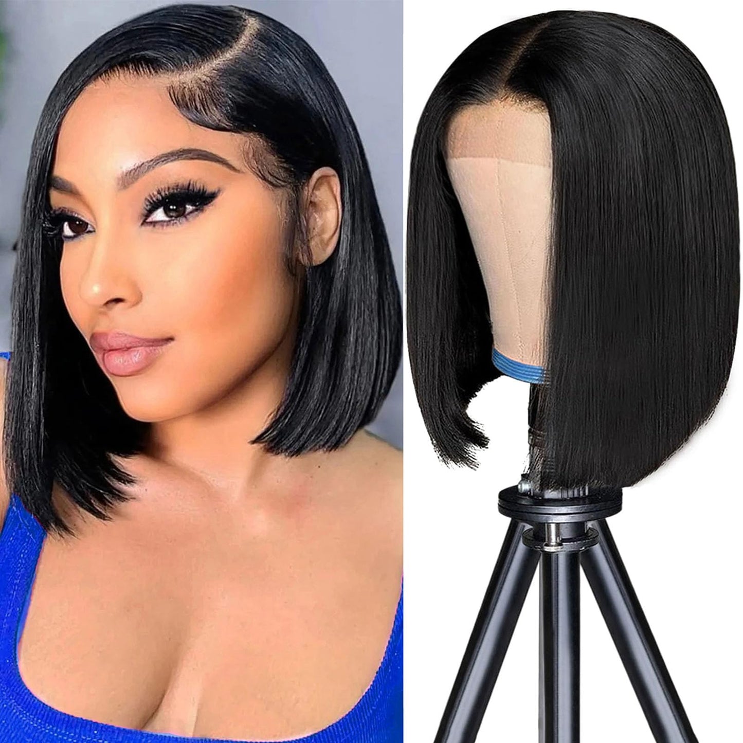 8 Inch+10 Inch Bob Wig Human Hair 13x4 HD Transparent Lace Front Bob Wigs Human Hair Straight Lace Frontal Bob Wig Glueless Wigs Pre Plucked With Baby Hair for Black Women Natural Color