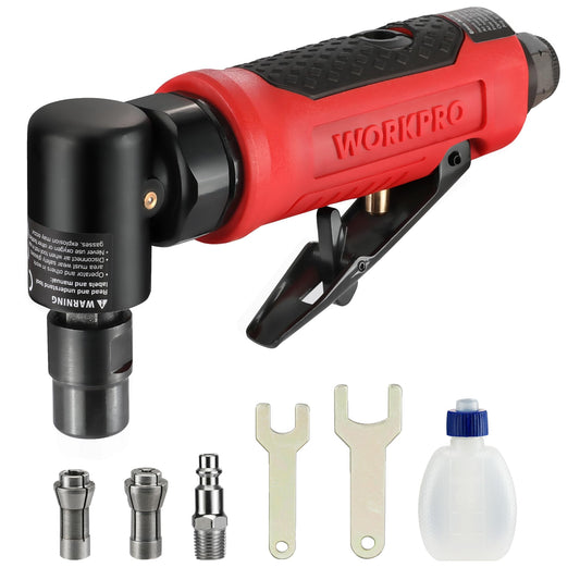 WORKPRO Air Angle Die Grinder, 1/4-Inch Pneumatic Right Angle Die Grinder, 20000RPM, Air-Powered 90 Degree for Grinding, Cutting, Polishing, Welding Repair, Deburring, 1/4" & 1/8" Collets Included
