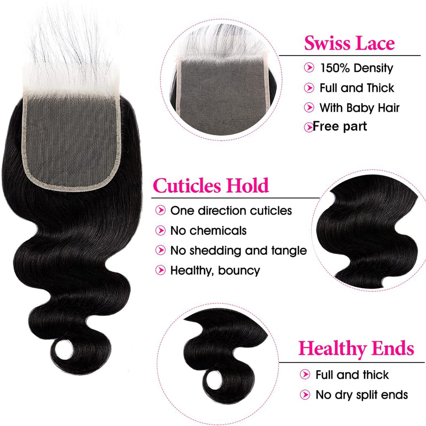 Liangya Hair 5x5 Lace Closure Hd Transparent Body Wave Frontal Closure 12A Virgin Remy Human Hair Closure Real Hd Transparent Lace Closure Pre Plucked With Baby Hair Natural Black Color(16inch)