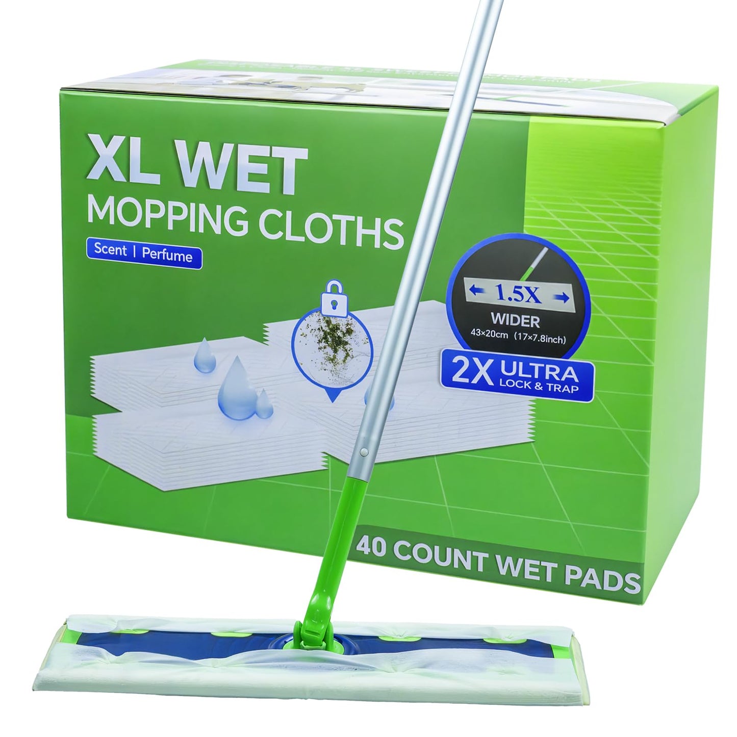 40 Count XL Wet Pads Refills for Swiffer Sweeper XL Mop, Disposable X-Large Wet Mopping Cloths, Extra Large Size Pads Refill for Multi-Surface Floor Cleaning (Mop not Included)