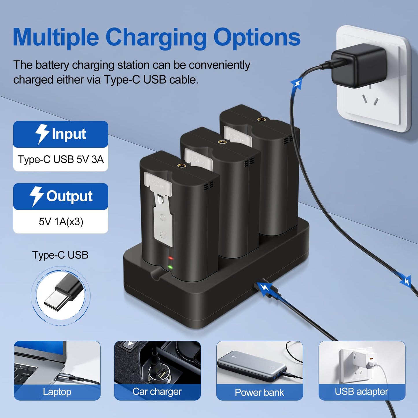 PoweLyt 2 Packs for Ring Battery 6040mAh Replacement Video Doorbell Battery and 3-Channel Charger Station Compatible with Video Doorbell 2/3/4/3 Plus,Stick Up Cam/Solar(All gens),Peephole Cam