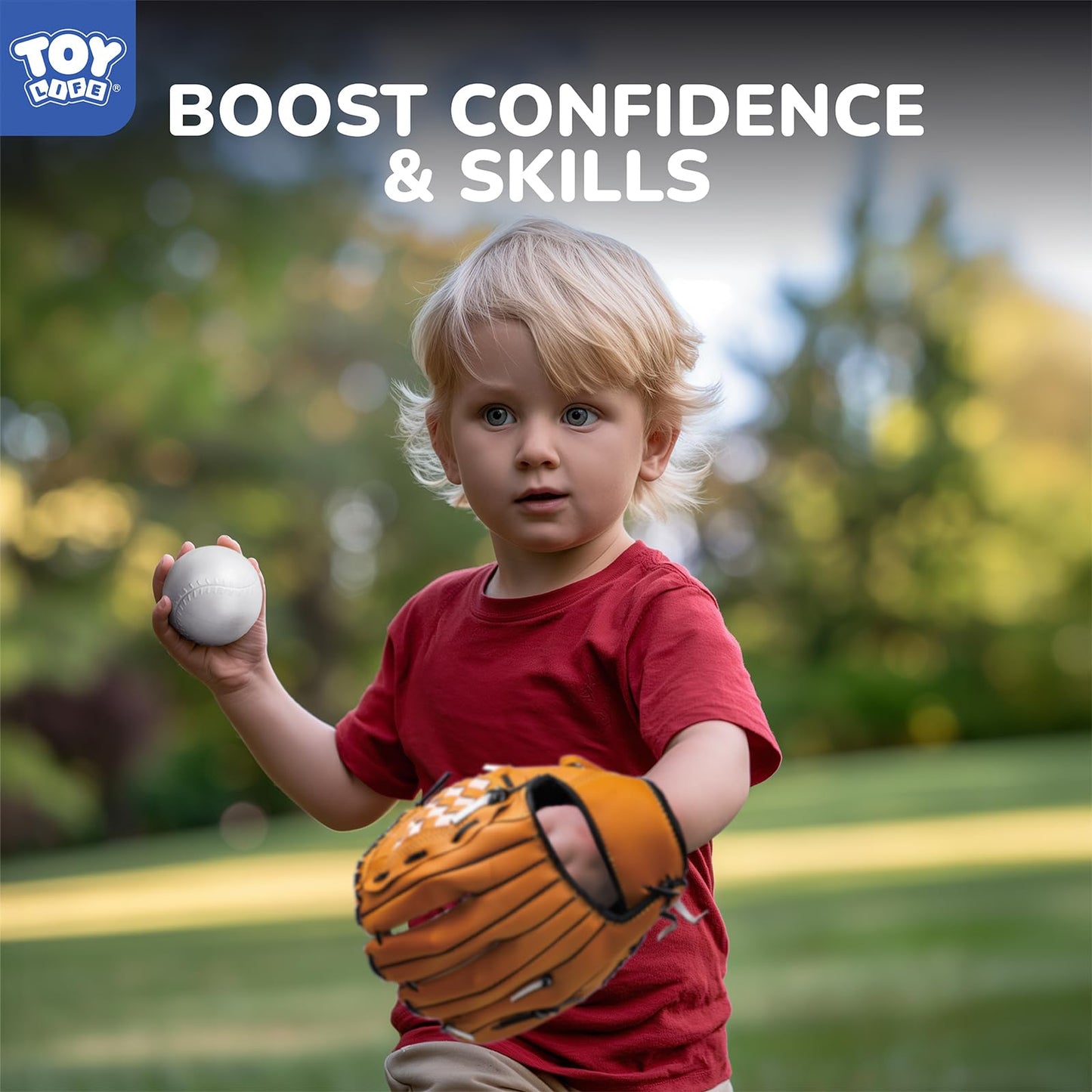 TOY Life - Ball Game for Kids Ages 3-5 5-8, Baseball Tee and Bat Set with Gloves and 6 Balls, Ideal Gift for Outdoor Games and Training for