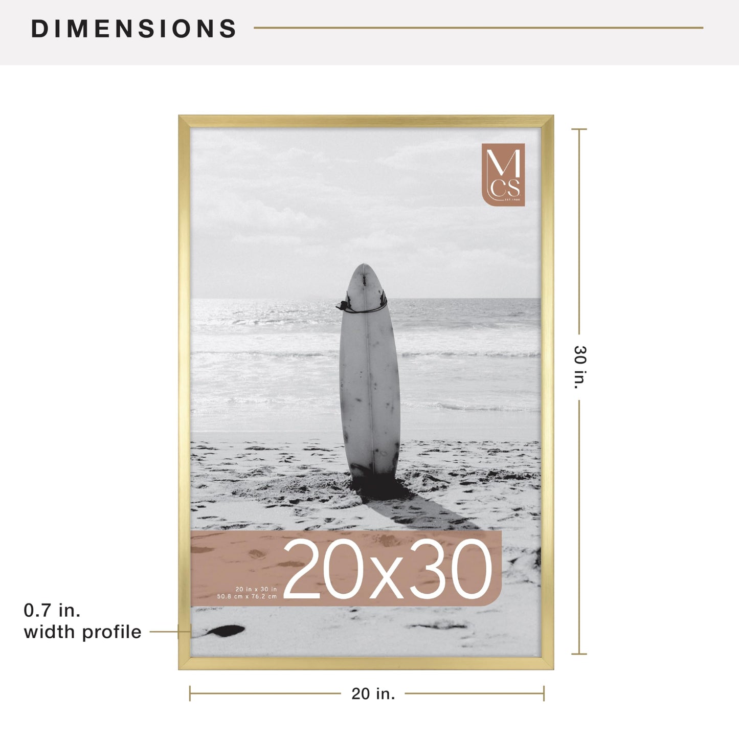 MCS Foundation 20x30 Poster Frame Traditional Brass, Vertical & Horizontal Wall Hanging Large Picture Frame for Photos, Posters & Art Prints (1-Pack)