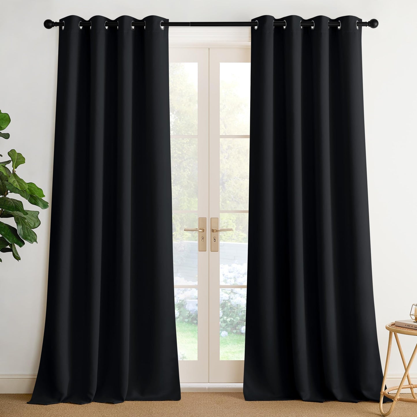 NICETOWN 95 Inch Blackout Curtains, Grommet 2 Panels Thermal Insulated Black Room Darkening Drapes, Extra Long Window Curtains for Bedroom Living Room