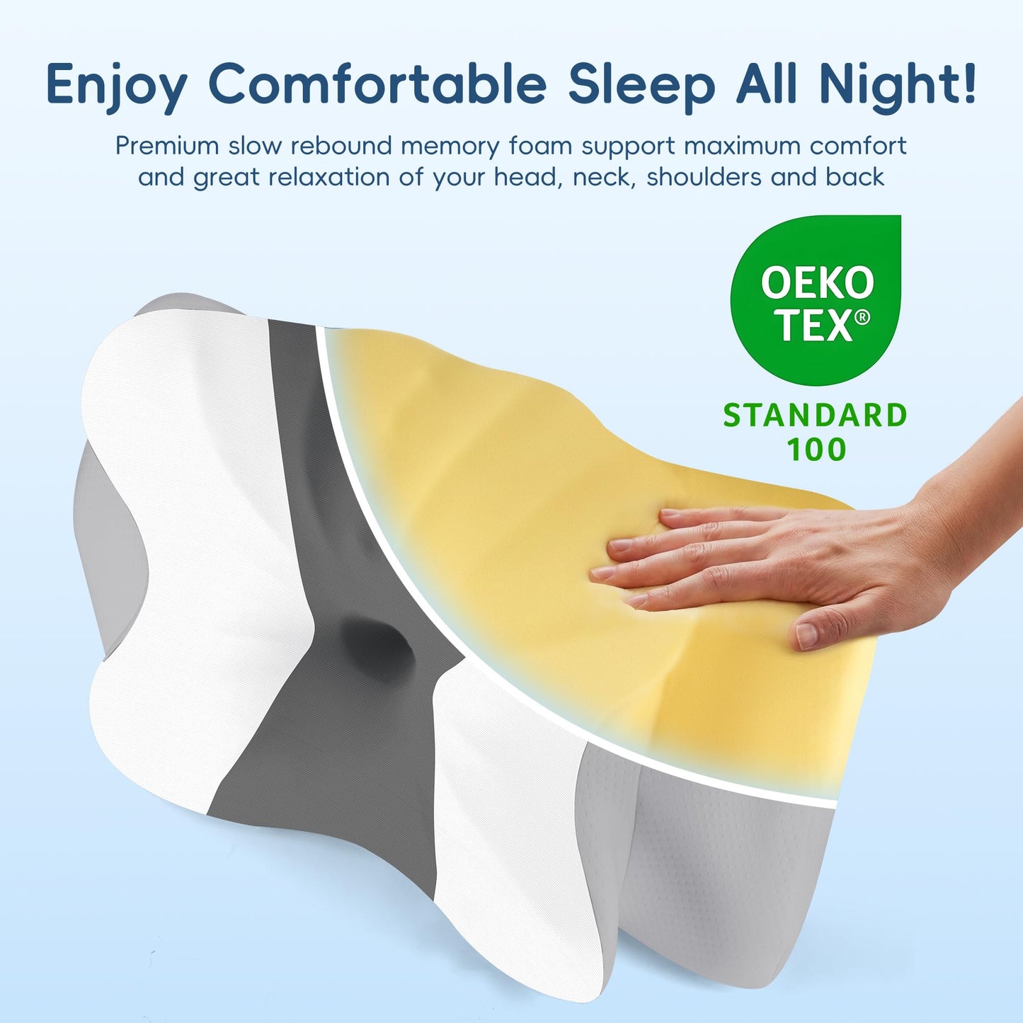 Cervical Pillow for Neck and Shoulder Support, Contour Memory Foam Pillow for Pain Relief, 2 Heights Cooling Ergonomic Orthopedic Pillow for Side Back Stomach Sleepers