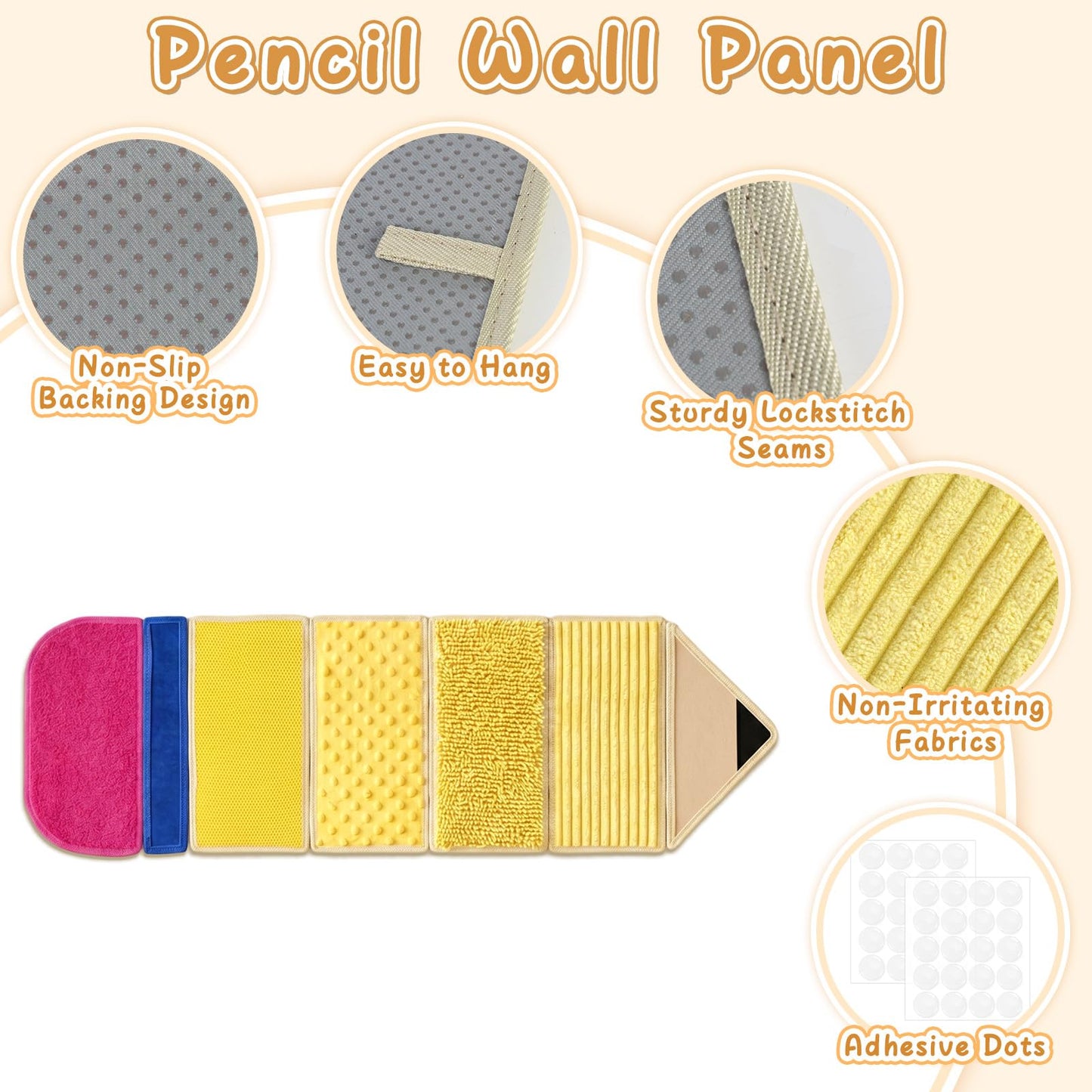 Pencil Sensory Wall Panel for Kids with Autism 6 Textured Quiet Montessori Toys Sensory Mats for Toddler Tactile Busy Board for Classroom Daycare Nursery Preschool Playroom