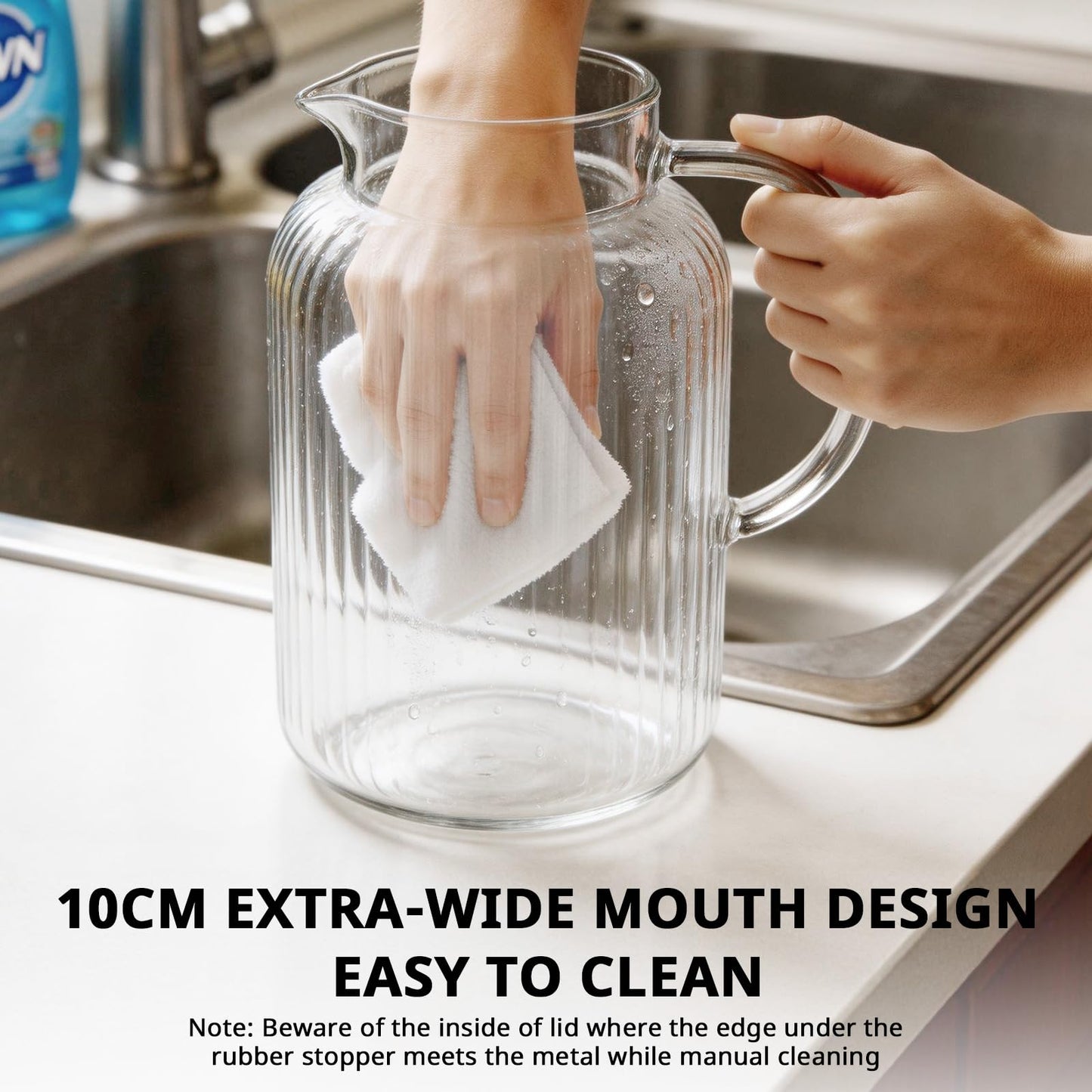 Bivvclaz 1 Gallon Glass Pitcher with Lid and Handle, Stripes Water Pitcher for Fridge, Borosilicate Glass Carafe for Hot/Cold Drink, Extra Large Jug for Iced Tea, Coffee, Juice, Homemade Beverage