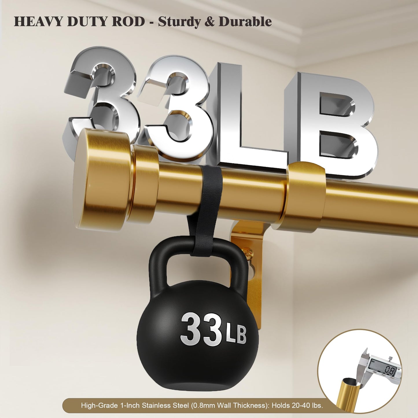 Oneach Heavy Duty Curtain Rods for Windows 72 to 144 Inch, 1 Inch Brass Gold Curtain Rod, Adjustable Length Rod with Metal Finials, Modern Decorative for Bedroom Kitchen Living Room