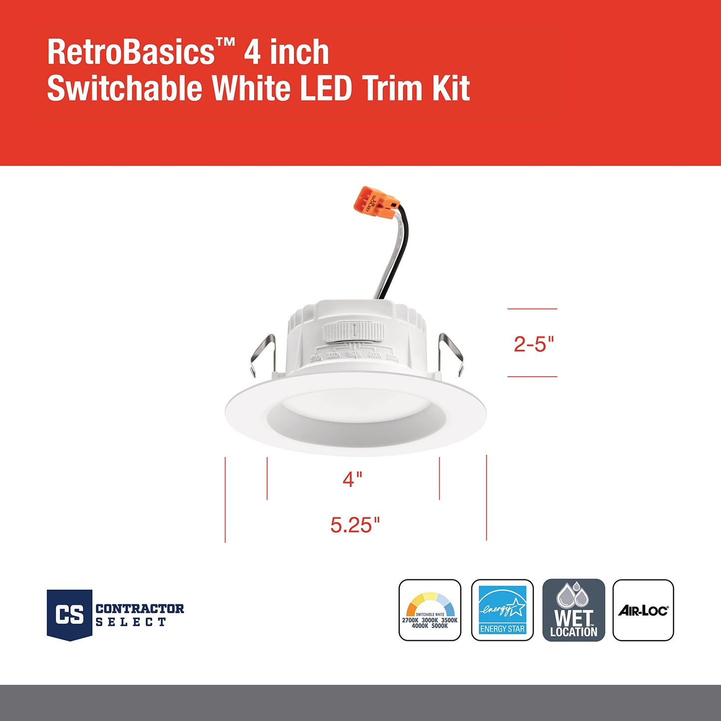 Juno 4 Inch LED Recessed Lighting, RetroBasics Series LED Downlight Trim Kit, Regressed 4" Ceiling Light with 5-in-1 Switchable White Color, 625 Lumens, Baffle Trim, Matte White (6-Pack)