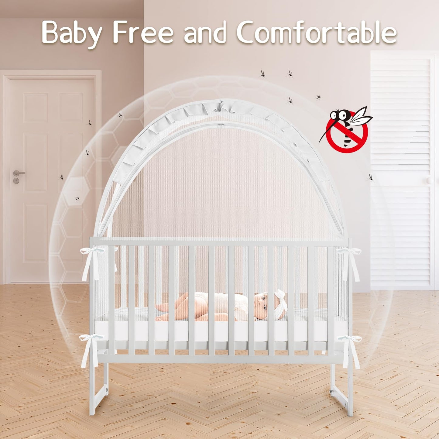 Crib Tent to Keep Baby from Climbing Out, Crib Net to Keep Baby in - Mesh Climbing Prevention, Pop Up Tent with Two-Way Self-Locking Metal Zipper (White, Large)