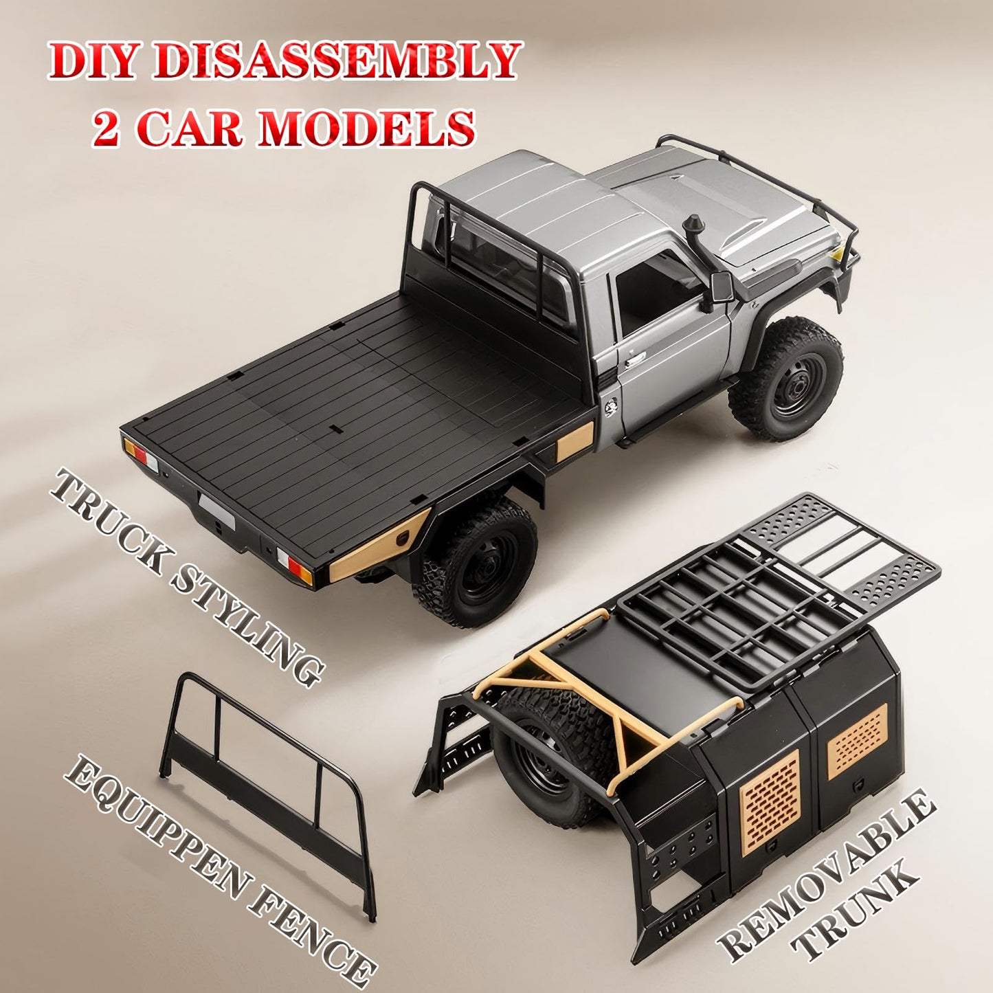 YAZHIYI MN82S RC Rock Crawler, 2.4Ghz Toyota Remote Control Truck, 4WD 2 Speeds Switch RC Crawler Off-Road Pick-up with 2 Upgraded 1200mah Battery, 1/12 Scale Trucks (with Gift)