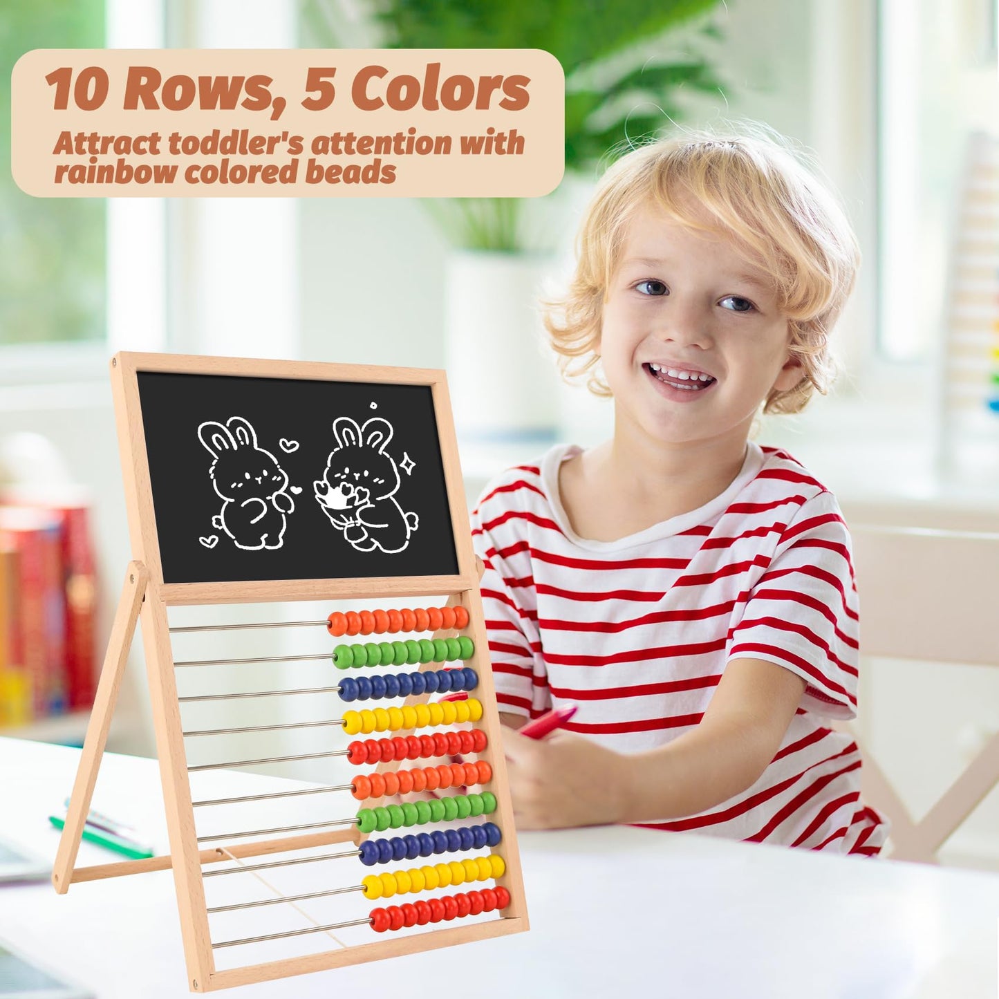 Wooden Abacus for Kids Math - Double-Sided Blackboard Whiteboard Magnetic Abacus for Toddlers with 100 Magnetic Number & Fruit Stickers - Educational Counting Games Kids Gift