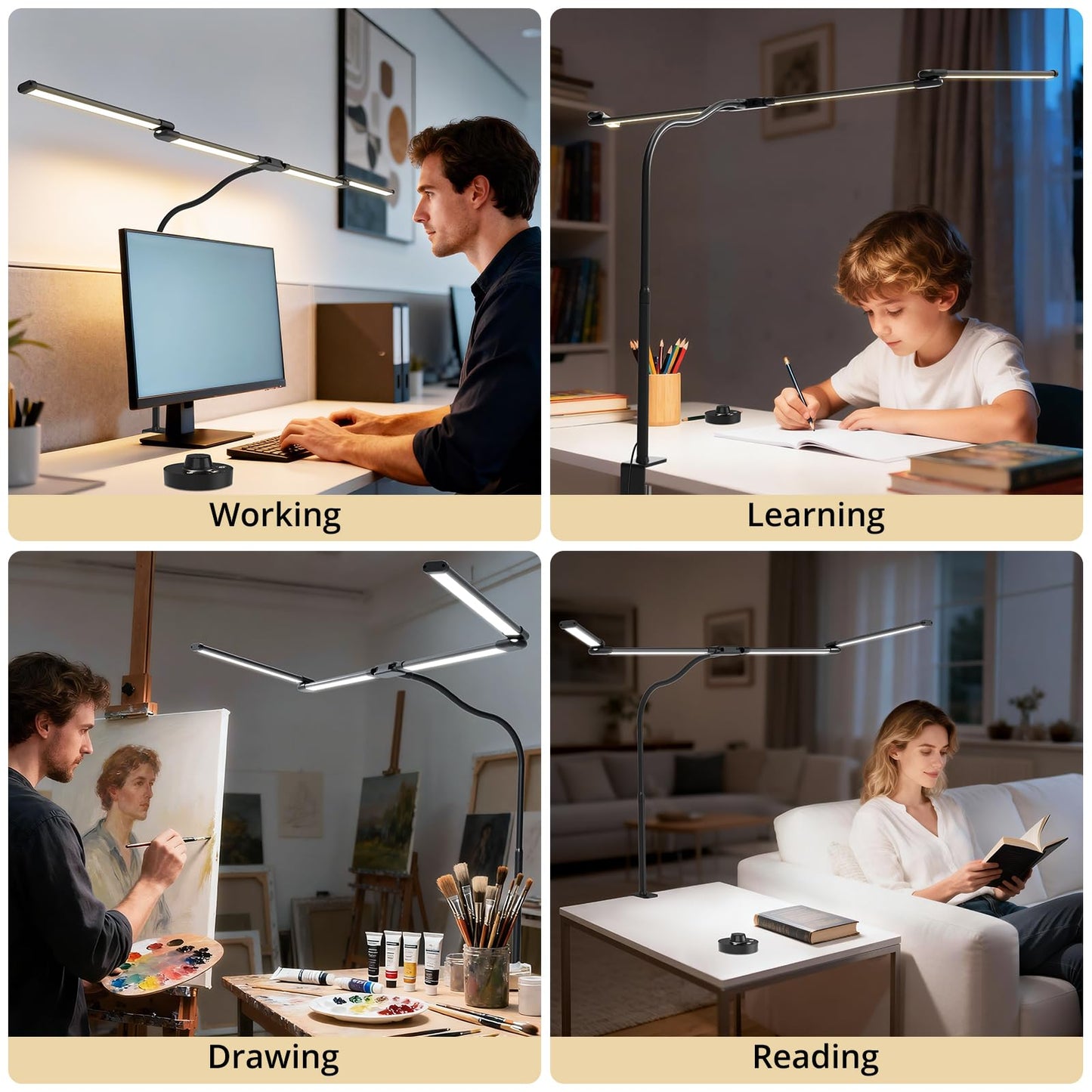 Aeropak Desk Lamp, Clamp Desks Lamps for Home Office, 24W Flexible Gooseneck Table Lamp, 10 Color Modes & Brightness Eye-Caring Desk Light w/USB Adapter (12V2A Black)