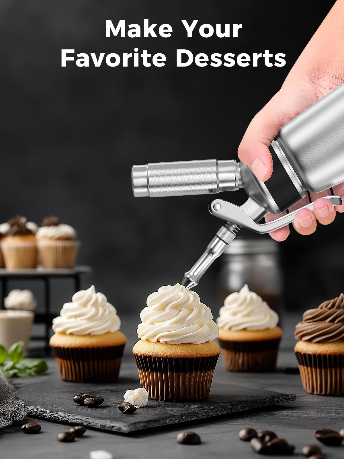 Professional Stainless Steel Whipped Cream Dispenser – 500 mL / 1 Pint, Includes 3 Decorating Nozzles, Cleaning Brush & Storage Bag – Ideal for Desserts, Coffee & Pastries (N₂O Chargers Not Included)