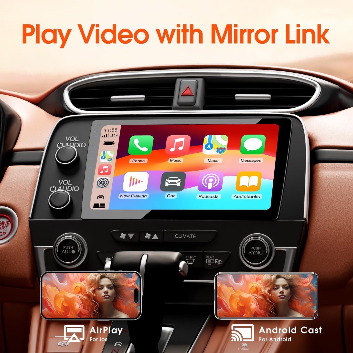 Haudio Double Din Car Stereo, 10.1" HD Touchscreen with Wireless Apple Carplay & Android Auto, Mirror Link, Bluetooth 5.4, SWC, Subwoofer, 5.1 CHN, Backup Camera, 4+64GB, FM/AM Car Radio Receiver