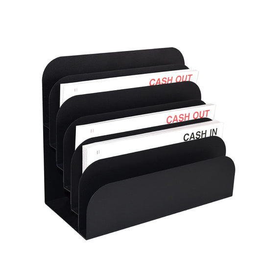 BankSupplies STEELMASTER 6 Slot File and Desk Organizer Paper Organizer Black Powder Coat Finish