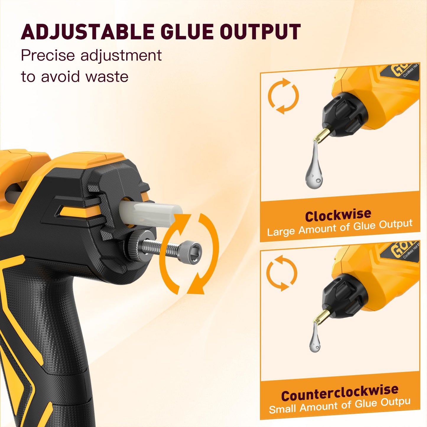 GoYwato 150W Cordless Glue Gun - 21V Drip-Free Fast Heating Hot Glue Gun Set with Active Temp Adjust Control & LED Display & 2.0Ah Battery & Charger & 20 Pcs Glue Sticks for Crafts & DIY Handmade