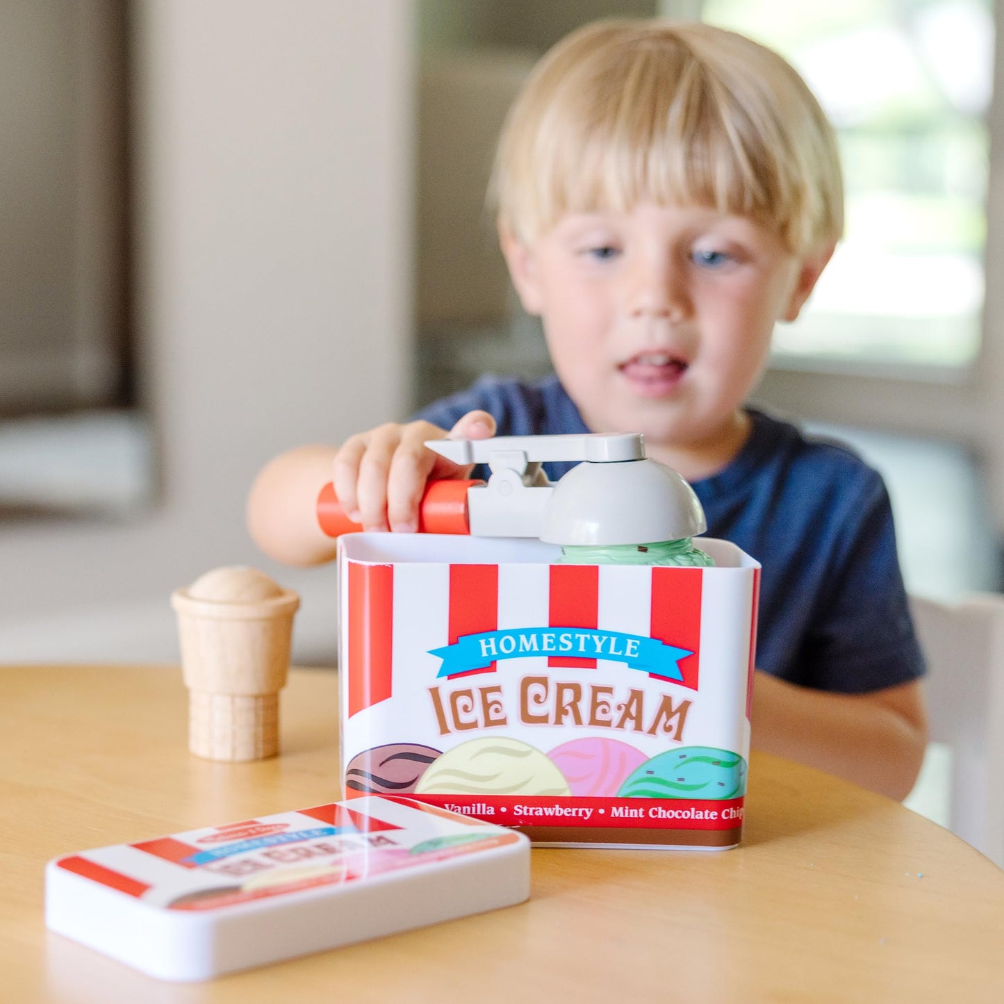 Melissa & Doug Scoop and Stack Ice Cream Cone Wooden Magnetic Pretend Play Food Set, Preschool Toy - FSC CertifiedPlay Ice Cream Set, Pretend Food, Toy for Toddlers and Kids Ages 3+