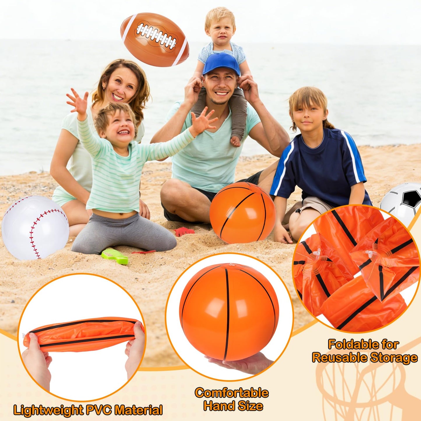 SAYAYA 28 Pieces Inflatable Sports Beach Balls, 8 in Inflatable Ball Basketball, Baseball, Football, Soccer Blow Up Beach Balls for Summer Pool Game Sports Theme Birthday Party Favors