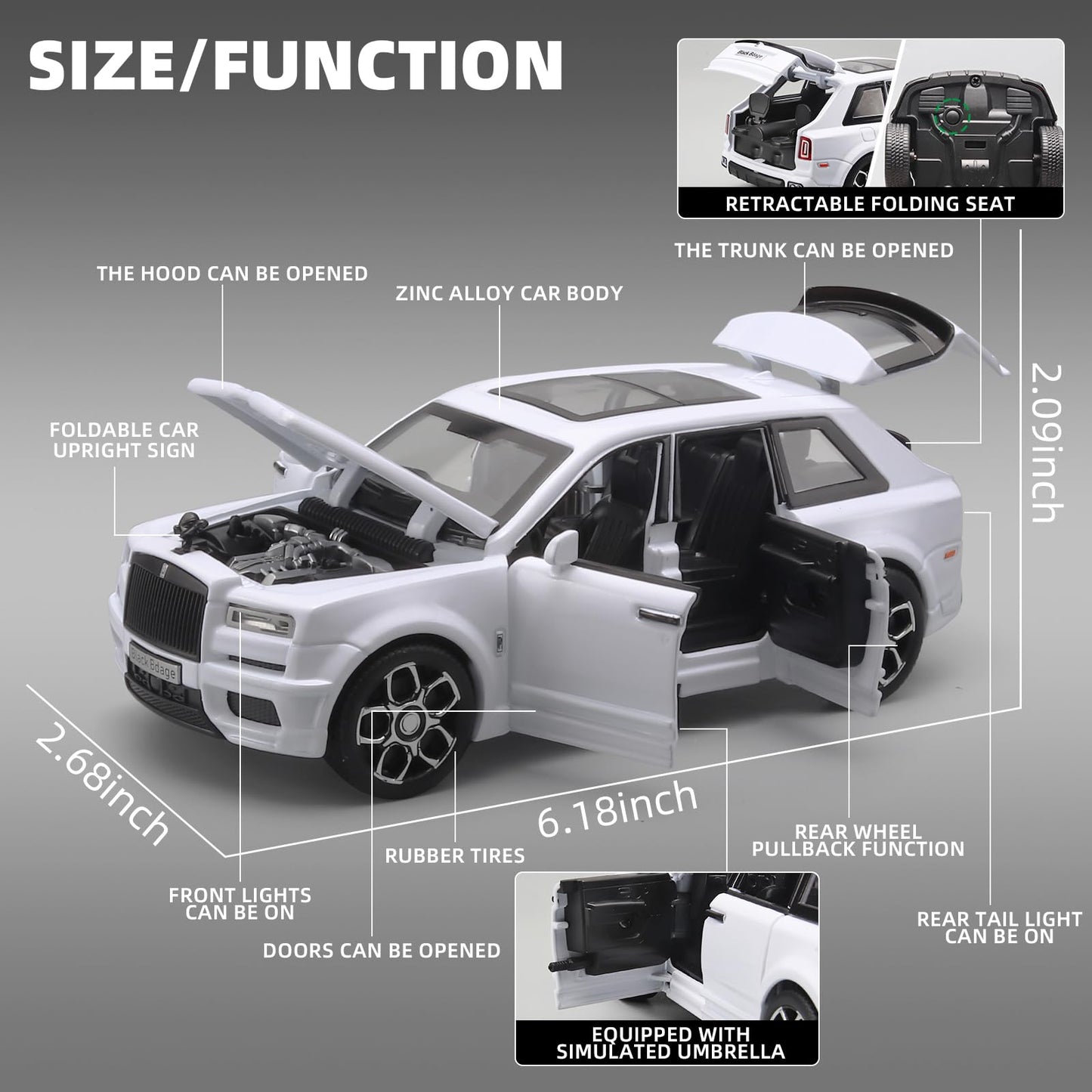 OANMYJJO Collectibles Exquisite Car Model 1:32 Rolls-Royce Cullinan Die-Cast Metal Model, Toy Cars with Light and Sound, Car Toys Gifts for 3+ Year Old Kids