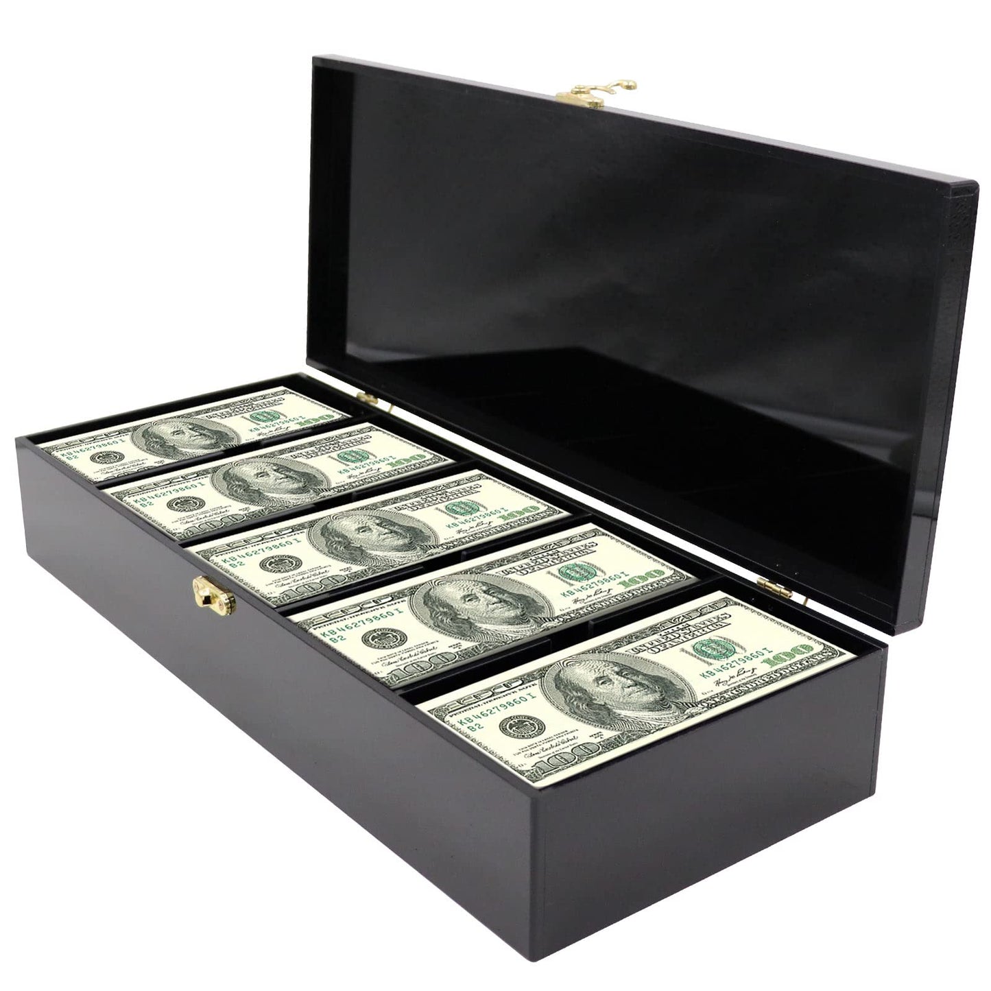 Black Acrylic Lockable Currency Tray, 5 Compartment Money Organizer for Cash, Cash Organizer Money Storage Box with Lockable Cover, Money Organizer for Cash