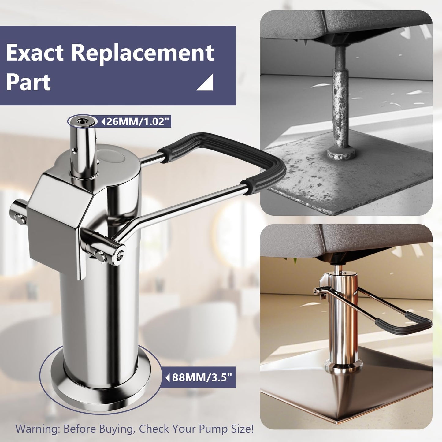 Barber Chair Replacement Hydraulic Pump - 6.7 IN Adjustable Height ,Weight Capacity 440 Lbs/200kg, 6 Bolt Salon Chair Replacement Hydraulic Pump,Replacement Part For Most Standard Styling Chairs