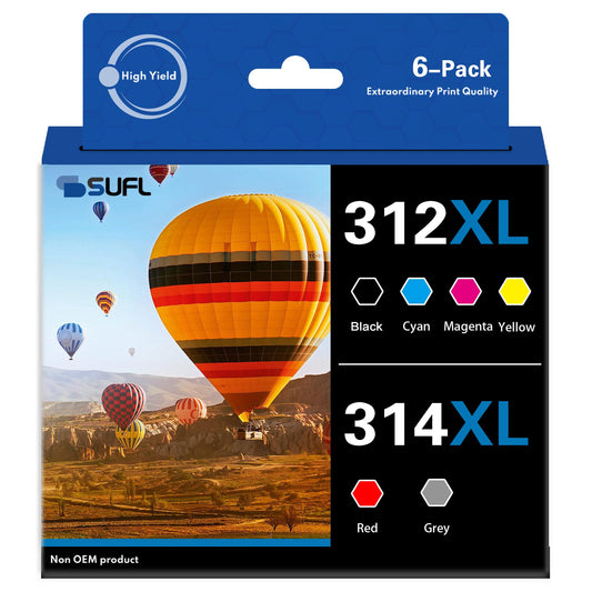 312XL 314XL High Yield Ink Cartridges Combo Pack - SFL Compatible Replacement for 312XL 314XL Ink Cartridge with Expression Photo XP-8500 XP-8600 XP-15000 Printer (6-Pack)